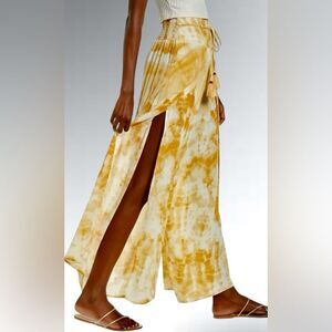 Nordstrom wide leg palazzo pants gold & cream pull on Beach pants NWT size L